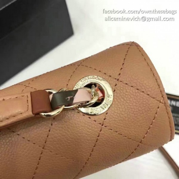 Ch**el grained calfskin flap bag with top handle khaki