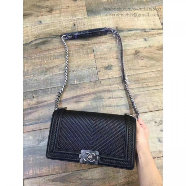 Ch**el braided calfskin boy bag black