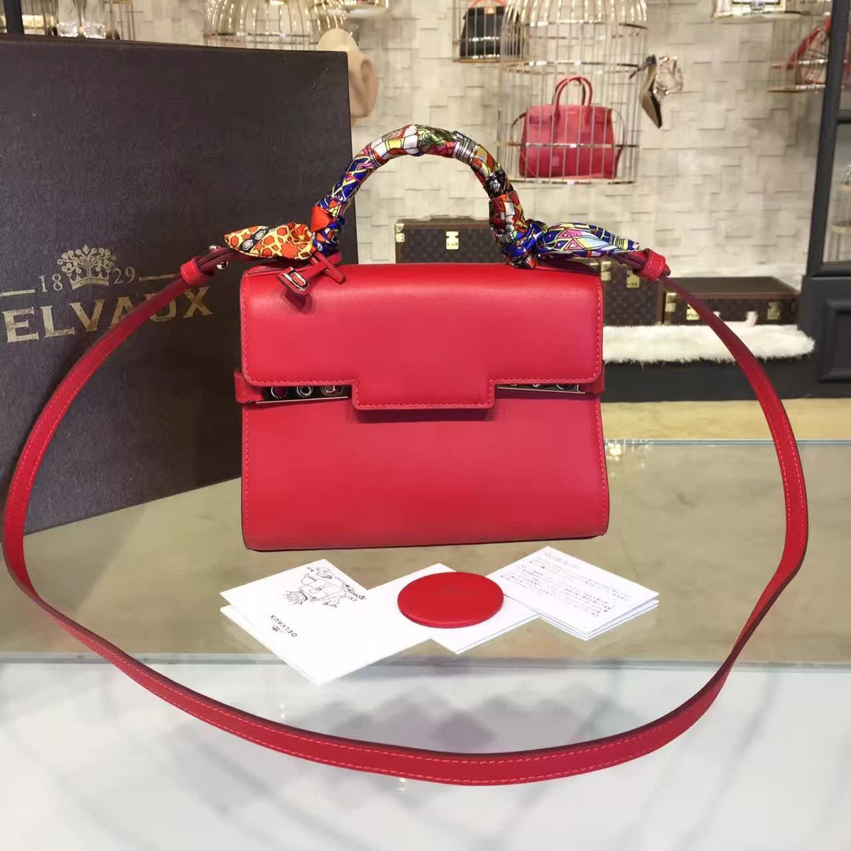 Delvaux calfskin mini tempete satchel red 1460 21cm x 8cm x 16 cm