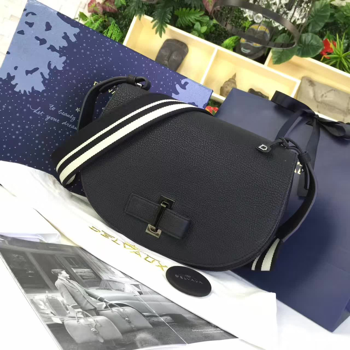 Delvaux calfskin le mutin saddle bag black 1507 29cm x 4cm x 22cm