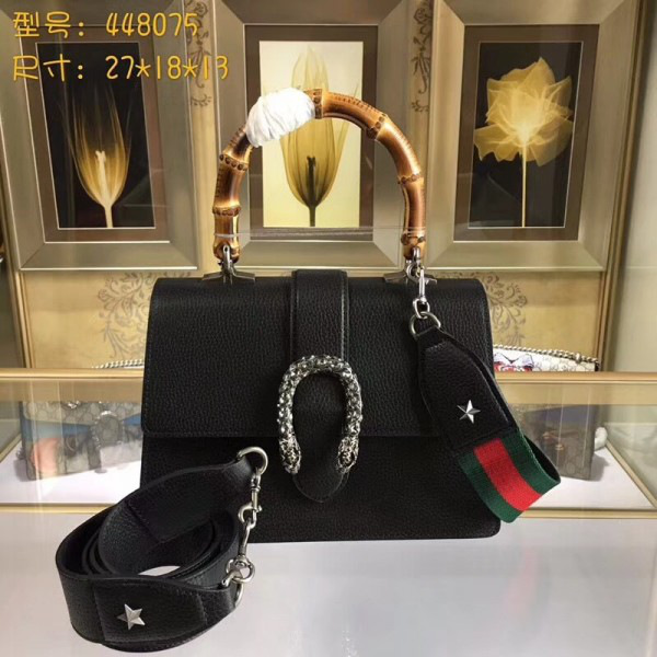 Gvc*1 dionysus medium top handle bag black leather 27cm