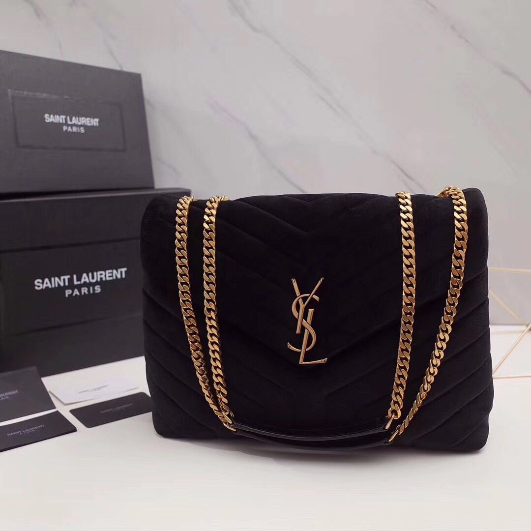 Y51 loulou monogram quilted velvet shoulder bag black 30cm*20cm*10cm