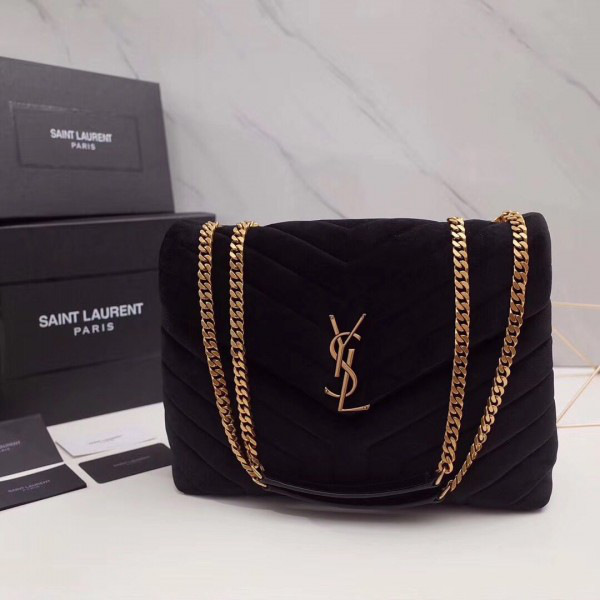 Y51 loulou monogram quilted velvet shoulder bag black 30cm*20cm*10cm
