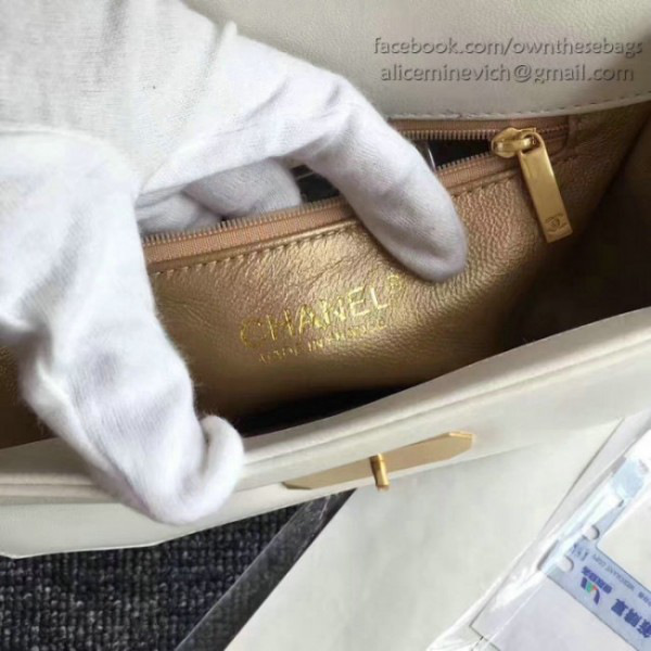 Ch**el lambskin and calfskin flap bag white