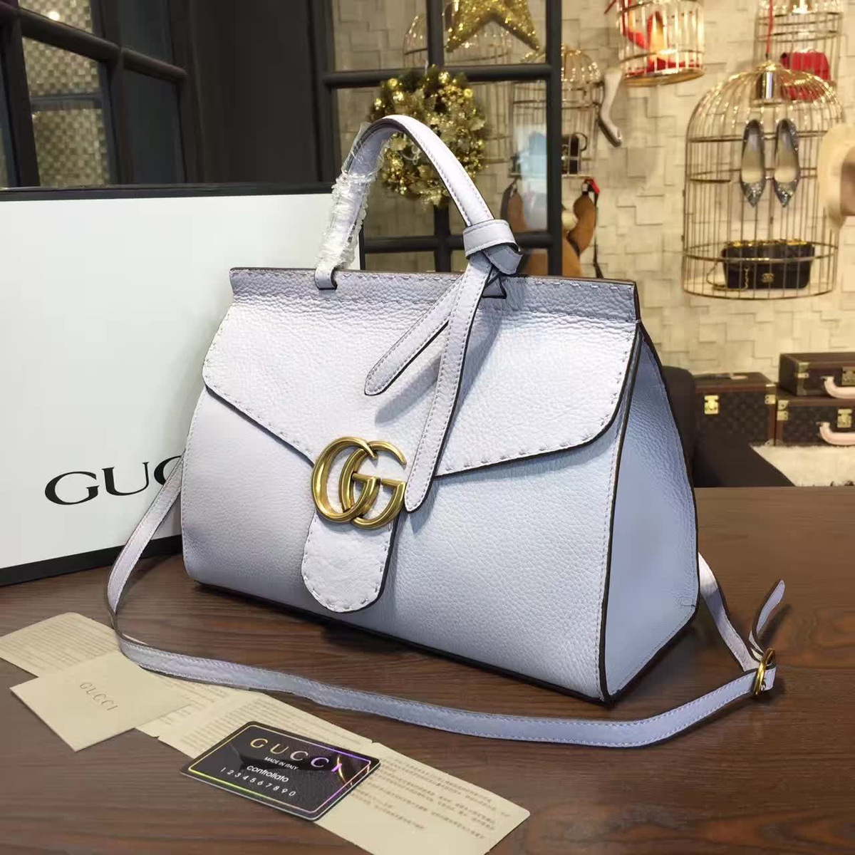 Gvc*1 gg marmont leather tote bag 31.5cm
