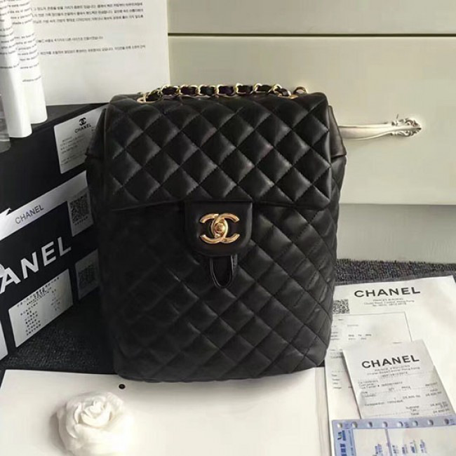 Ch**el caviar quilted lambskin backpack black gold hardware