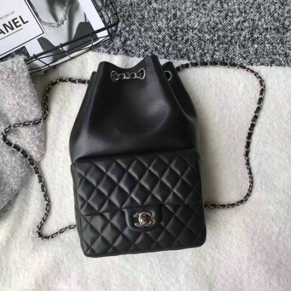 Ch**el large lambskin drawstring backpack in seoul bag black  010402 vs07736