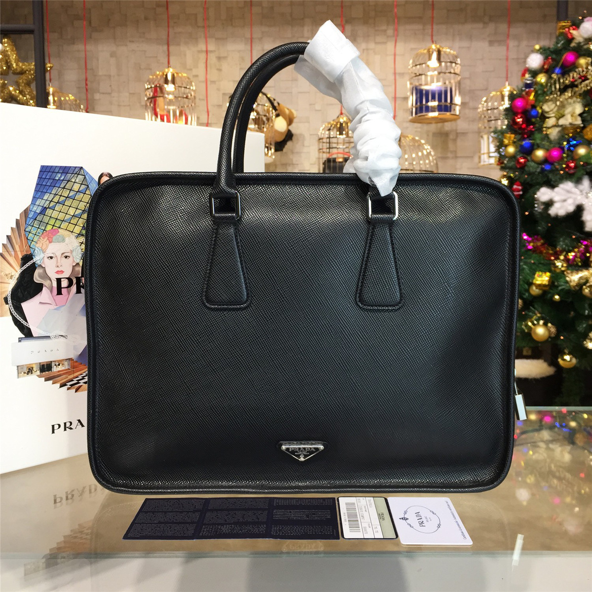 Pra*a leather briefcase 4215 37.5cm x 9.5cm x 28.5cm