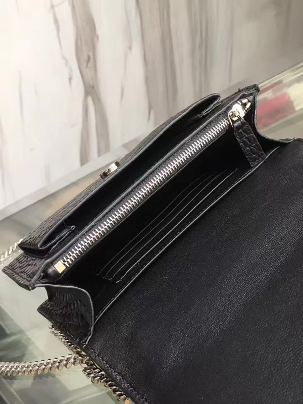 Y51 sunset chain wallet in crocodile embossed shiny leather 4843 17cm x 13cm x 7cm