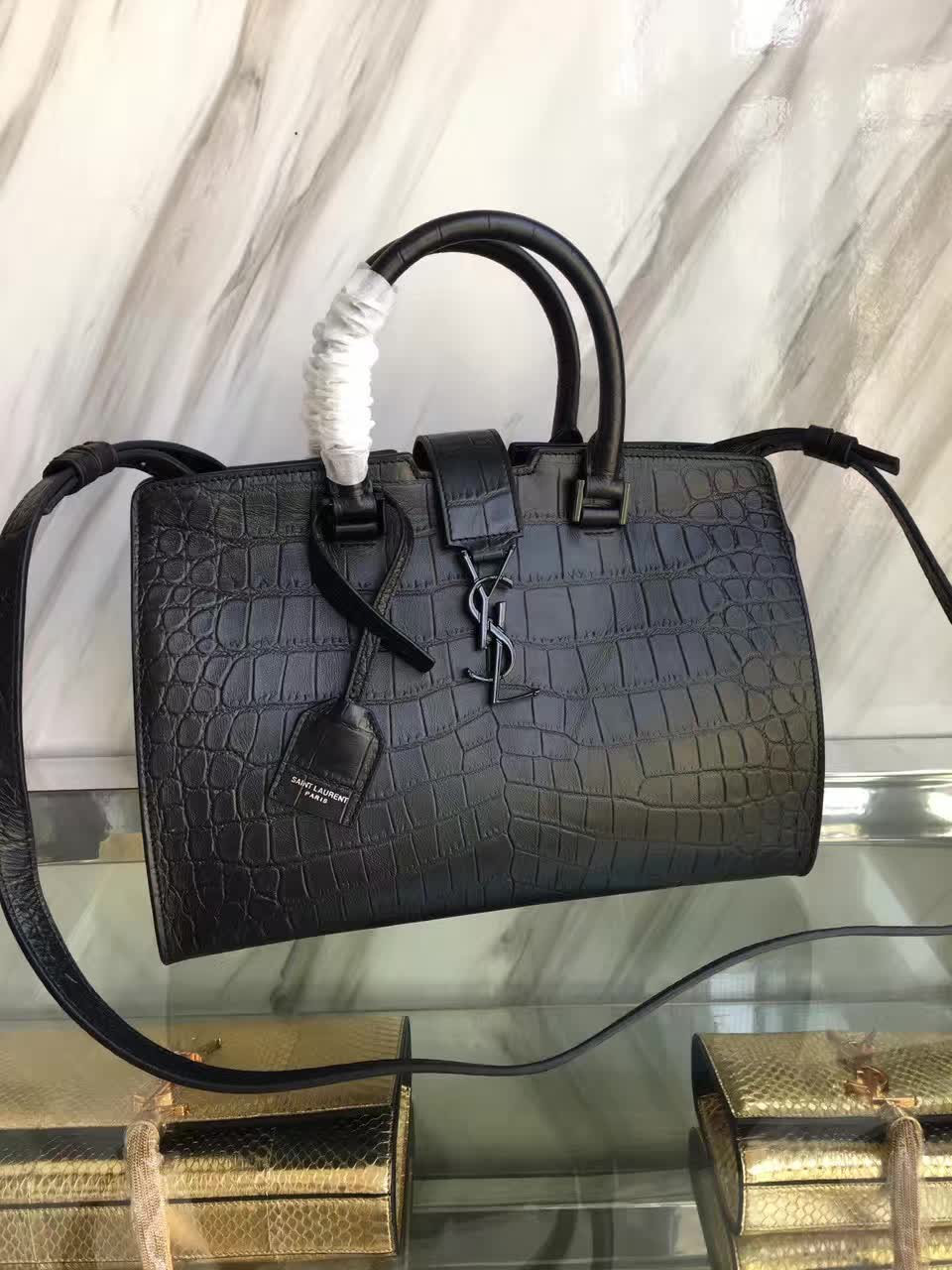 Y51 smal in embossed crocodile shiny leather cabas 5108 30cm x 22cm x 15cm