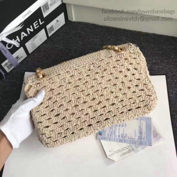 Ch**el crochet braid cayo coco flap bag beige