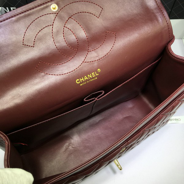 Ch**el lambskin leather flap bag with gold/silver chain maroom red 33cm