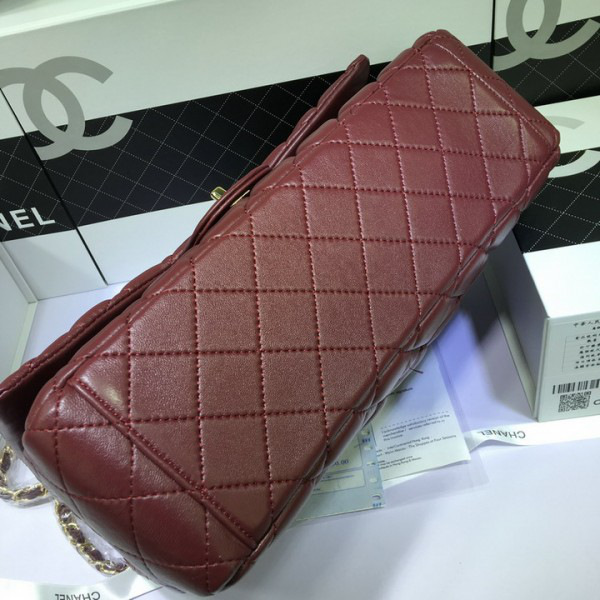 Ch**el lambskin leather flap bag with gold/silver chain maroom red 33cm