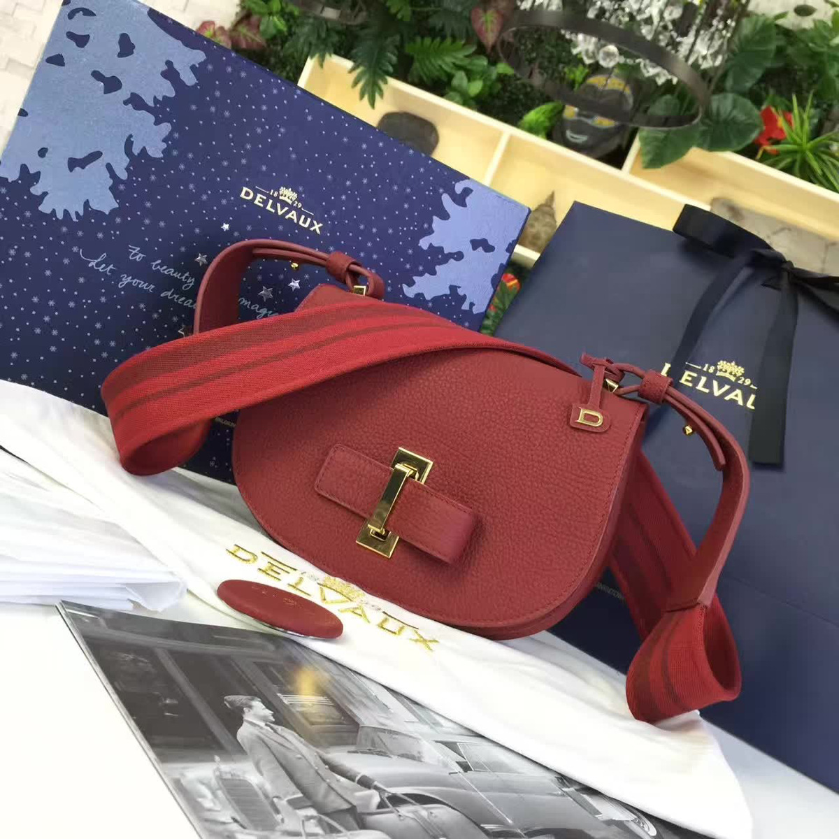 Delvaux calfskin mini le mutin saddle bag red 1501 20cm x 7.5cm x 16cm