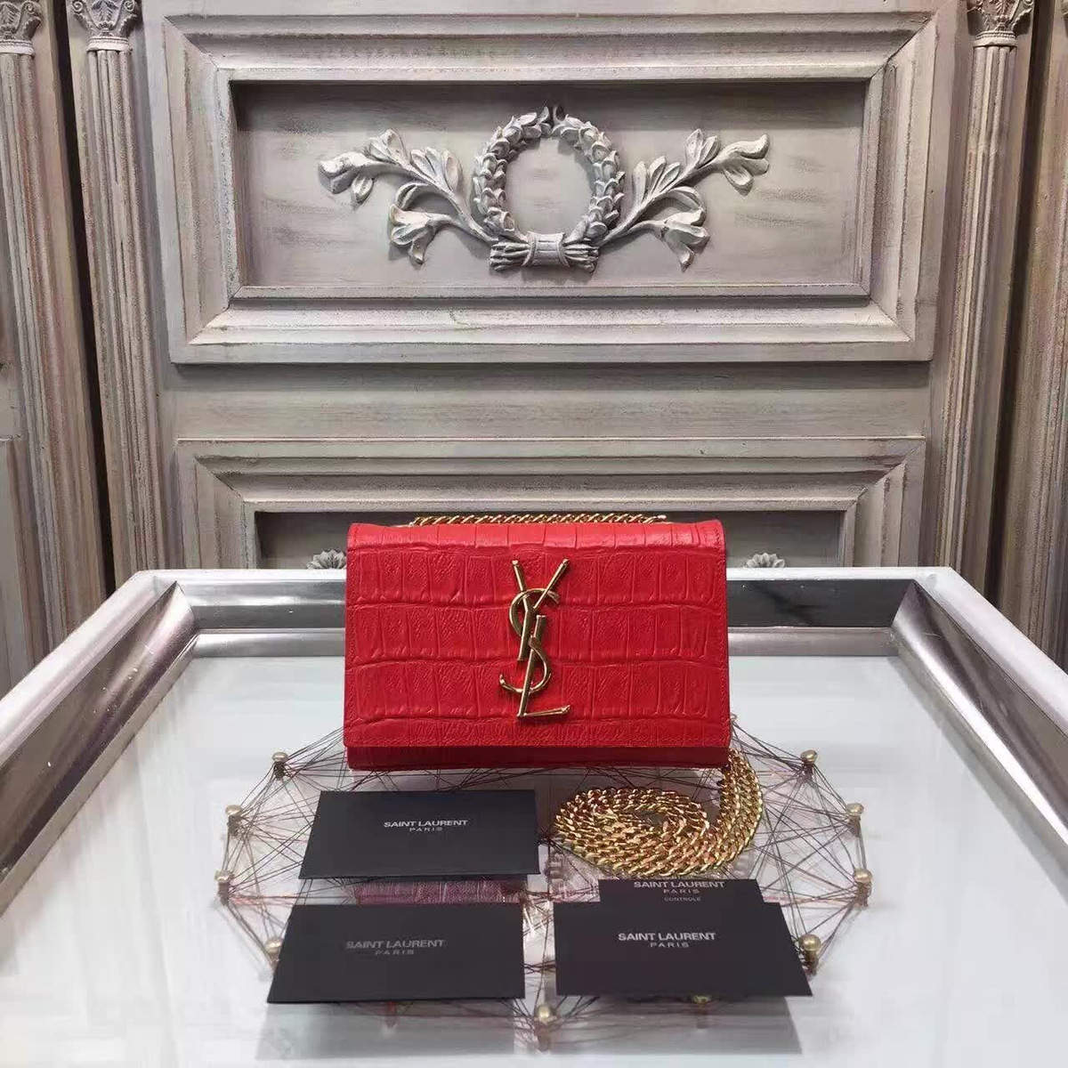 Y51 monogram kate in embossed crocodile shiny leather cohotbag 4753