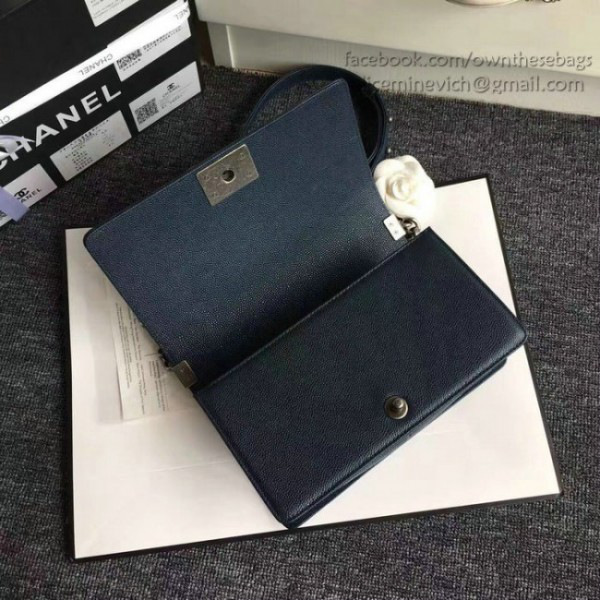 Ch**el quilted caviar medium boy bag blue