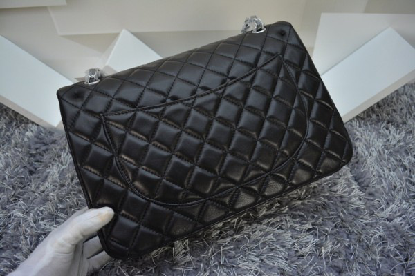 Ch**el lambskin leather flap bag with gold/silver chain black 33cm