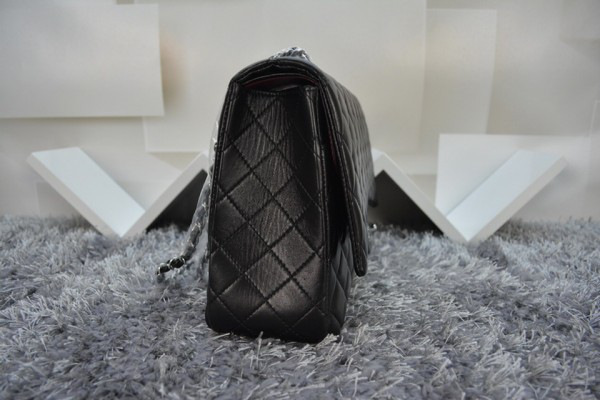 Ch**el lambskin leather flap bag with gold/silver chain black 33cm