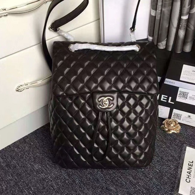 Ch**el quilted lambskin large backpack black silver hardware