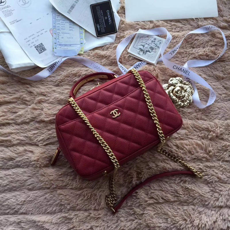 Ch**el bowling bag jersey & gold-tone metal a69924 wine red 24cm