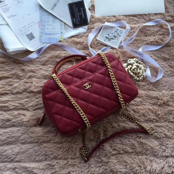 Ch**el bowling bag jersey & gold-tone metal a69924 wine red 24cm