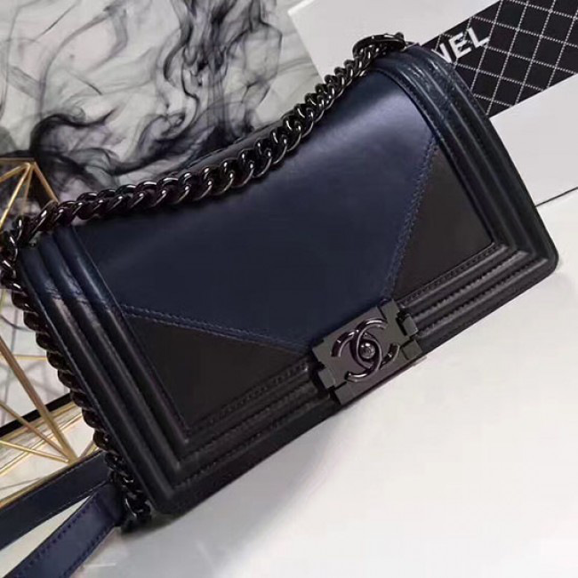 Ch**el medium boy bag navy blue and black