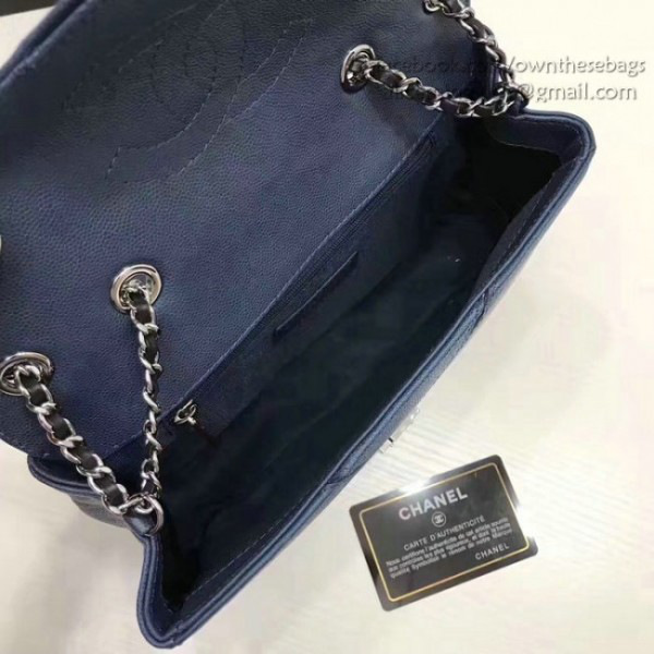 Ch**el calfskin chevron flap bag blue