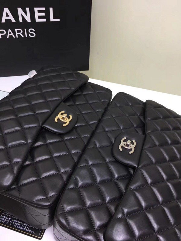 Ch**el classic flap bag black lambskin leather sliver&gold chain 30cm