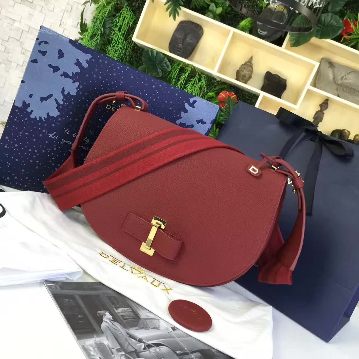 Delvaux calfskin le mutin saddle bag red 1481 29cm x 4cm x 22cm
