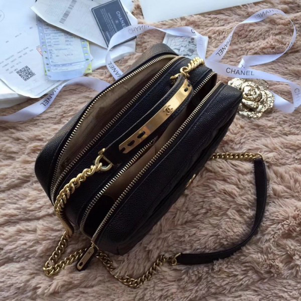Ch**el bowling bag jersey & gold-tone metal a69924 black 24cm