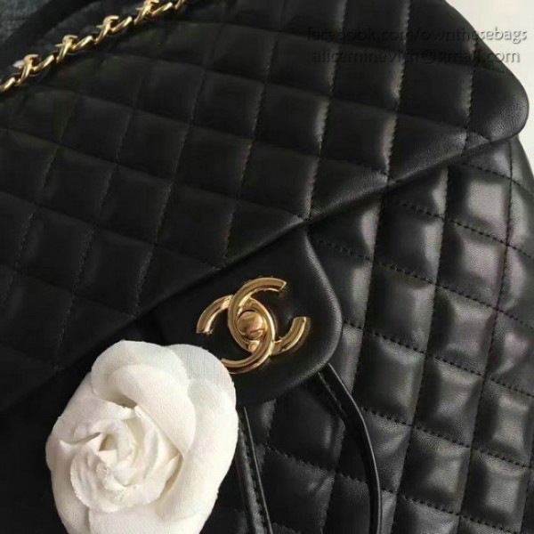 Ch**el quilted lambskin large backpack black gold hardware