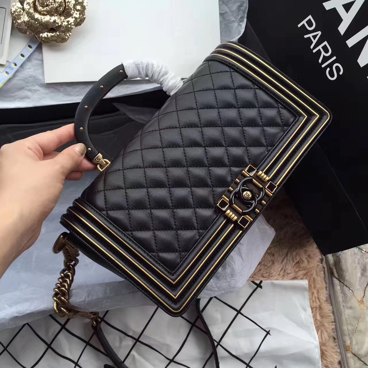 Ch**el new original single bag black 25cm