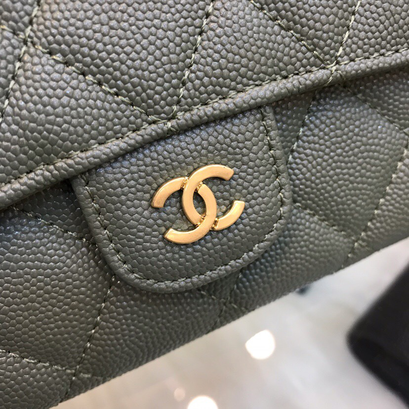 Ch**el classic cf long lychee purse green 10.5*19.*3cm