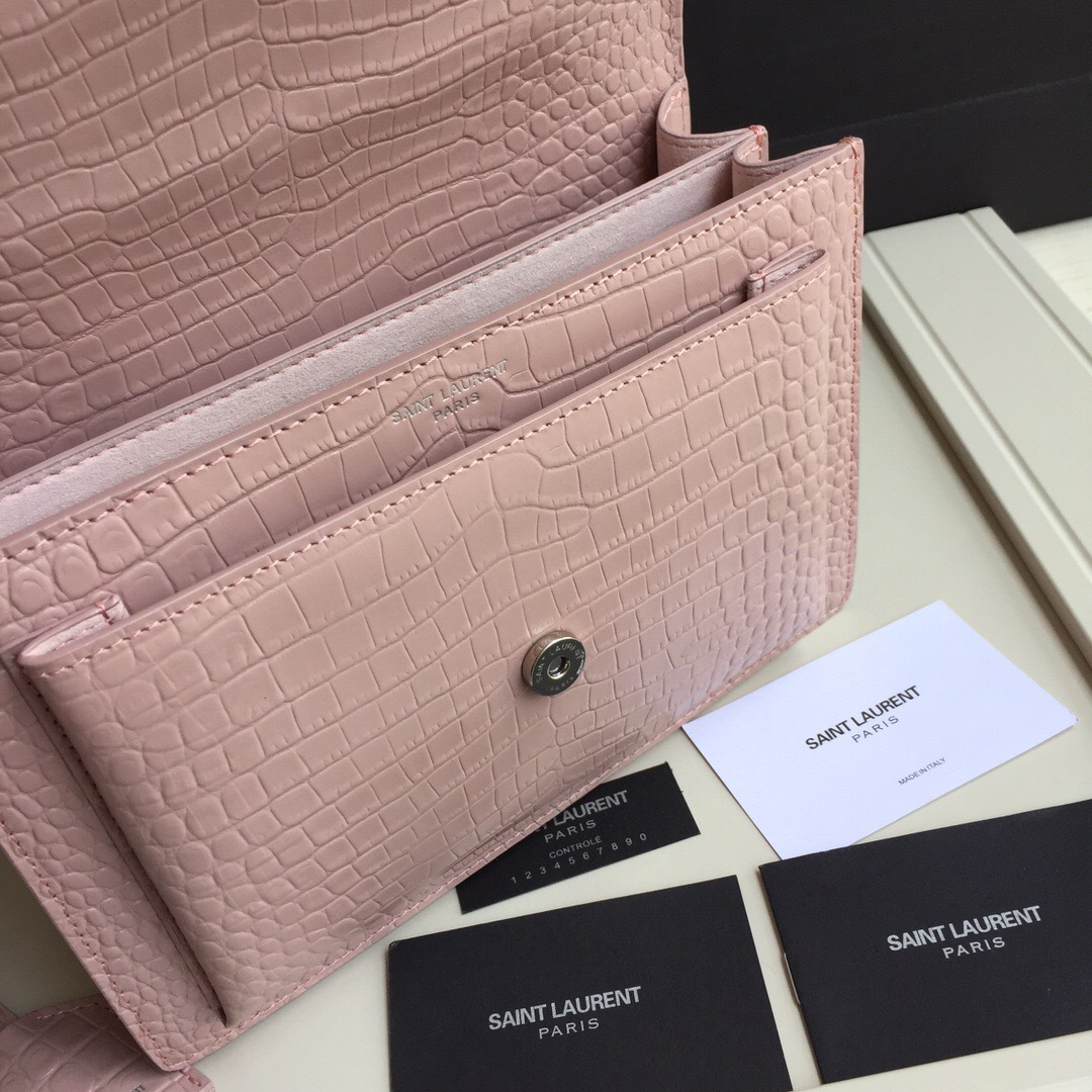 Y51 small crocodile silver chain front flap handbag pink  22*16*8cm