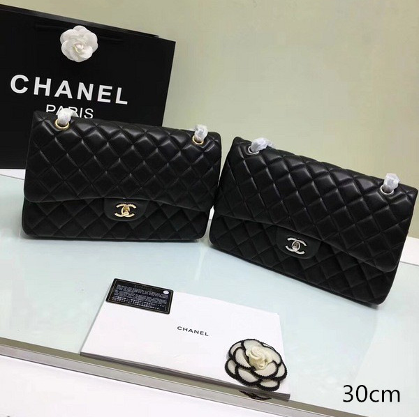 Ch**el classic flap bag black lambskin leather sliver&gold chain 30cm