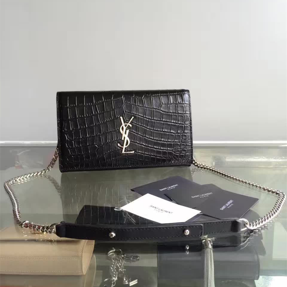Y51 monogram kate crocodile embossed shiny leather 5028 22.5cm x 14cm x 4cm