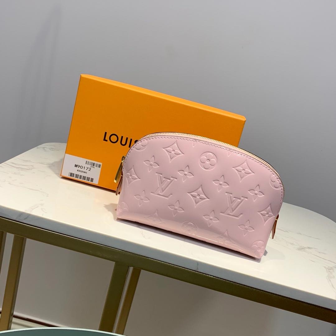 LV pink cosmetic bag embossed leather 19.0x 12.0x 6.0 cm