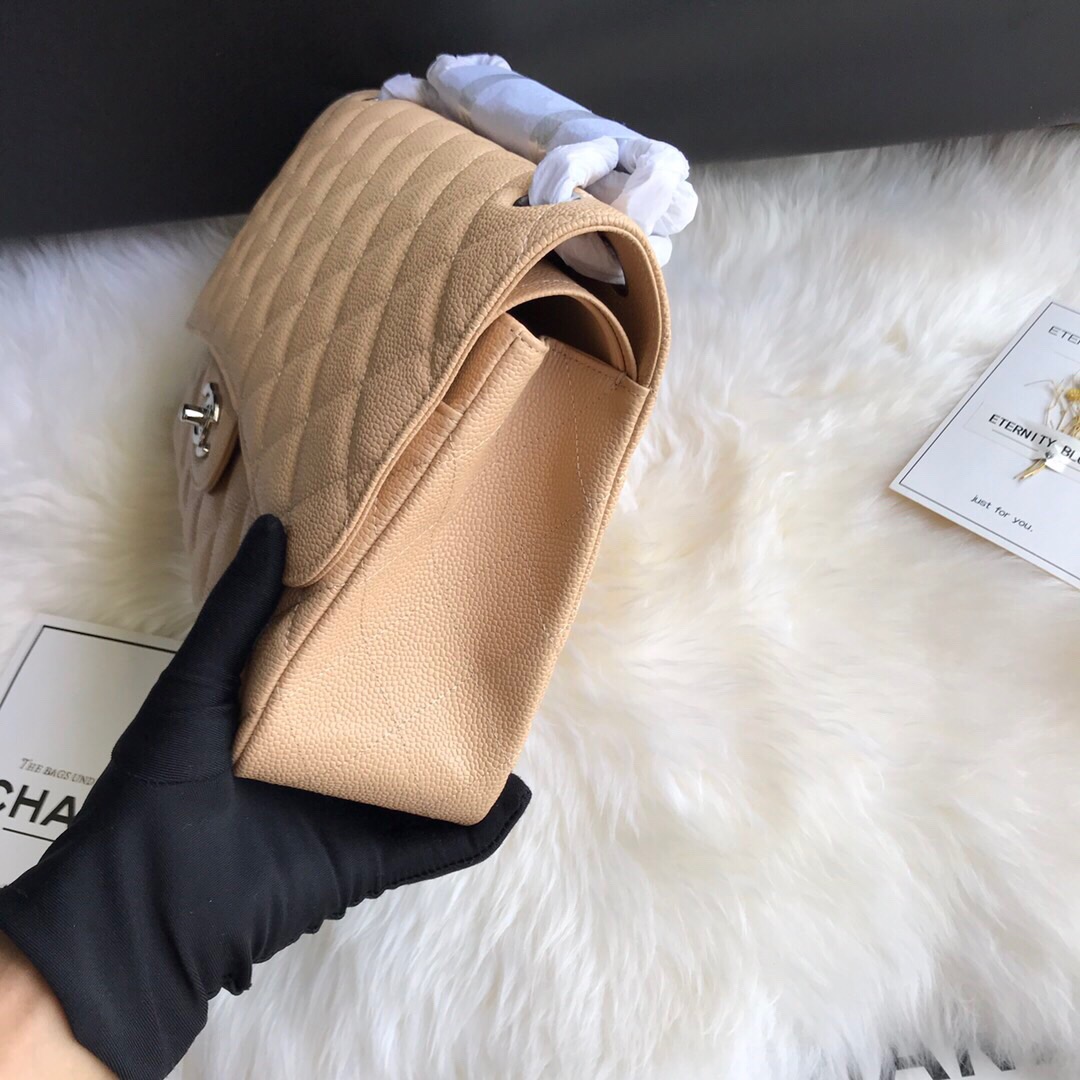 Ch**el flap bag caviar leather beige a1113 30cm