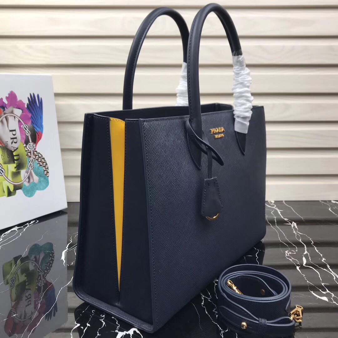 Large saffiano leather handbag dark blue 1BA153 34 × 24 × 13cm