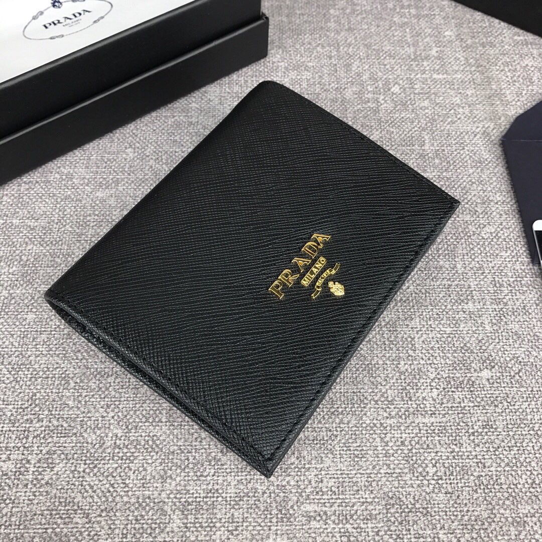 Pra*a small saffiano leather wallet black 1mv204 11.2 x 8.5 cm