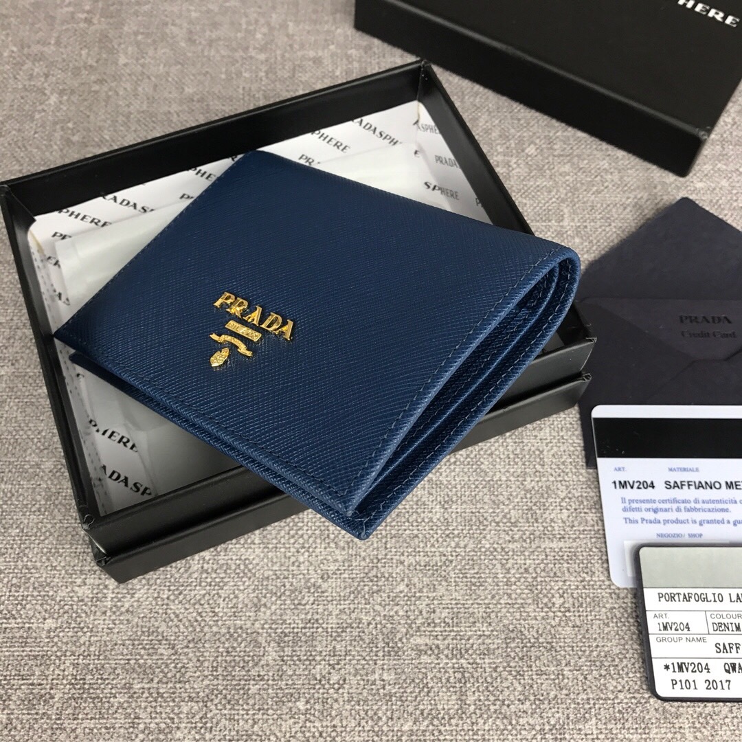 Pra*a small saffiano leather wallet royal blue 1mv204 11.2 x 8.5 cm