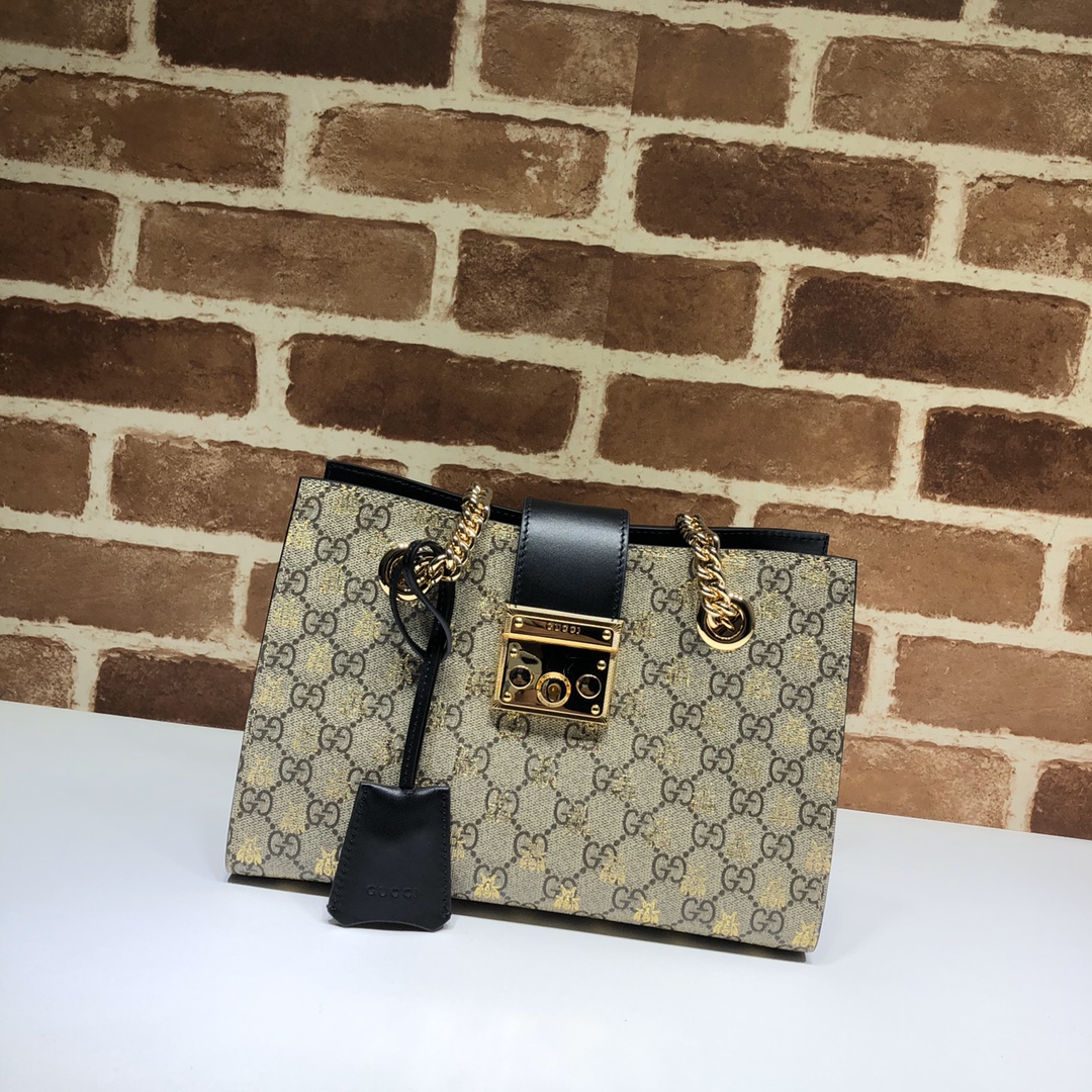 Gvc*1 padlock small gg bees shoulder bag ‎498156 9f26g 26 x 18 x 10 cm