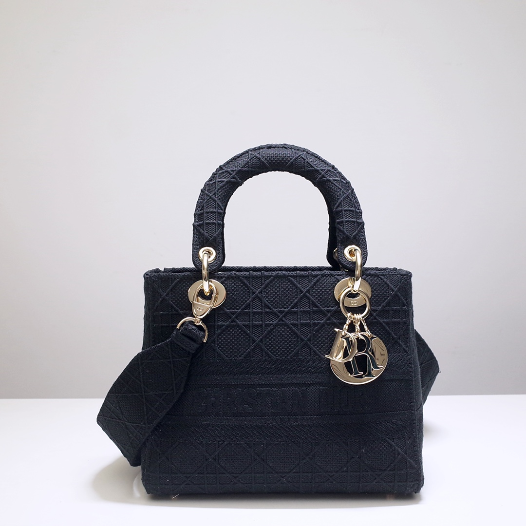 D10r medium lady d-lite bag black cannage m0565 24 x 20 x 11 cm