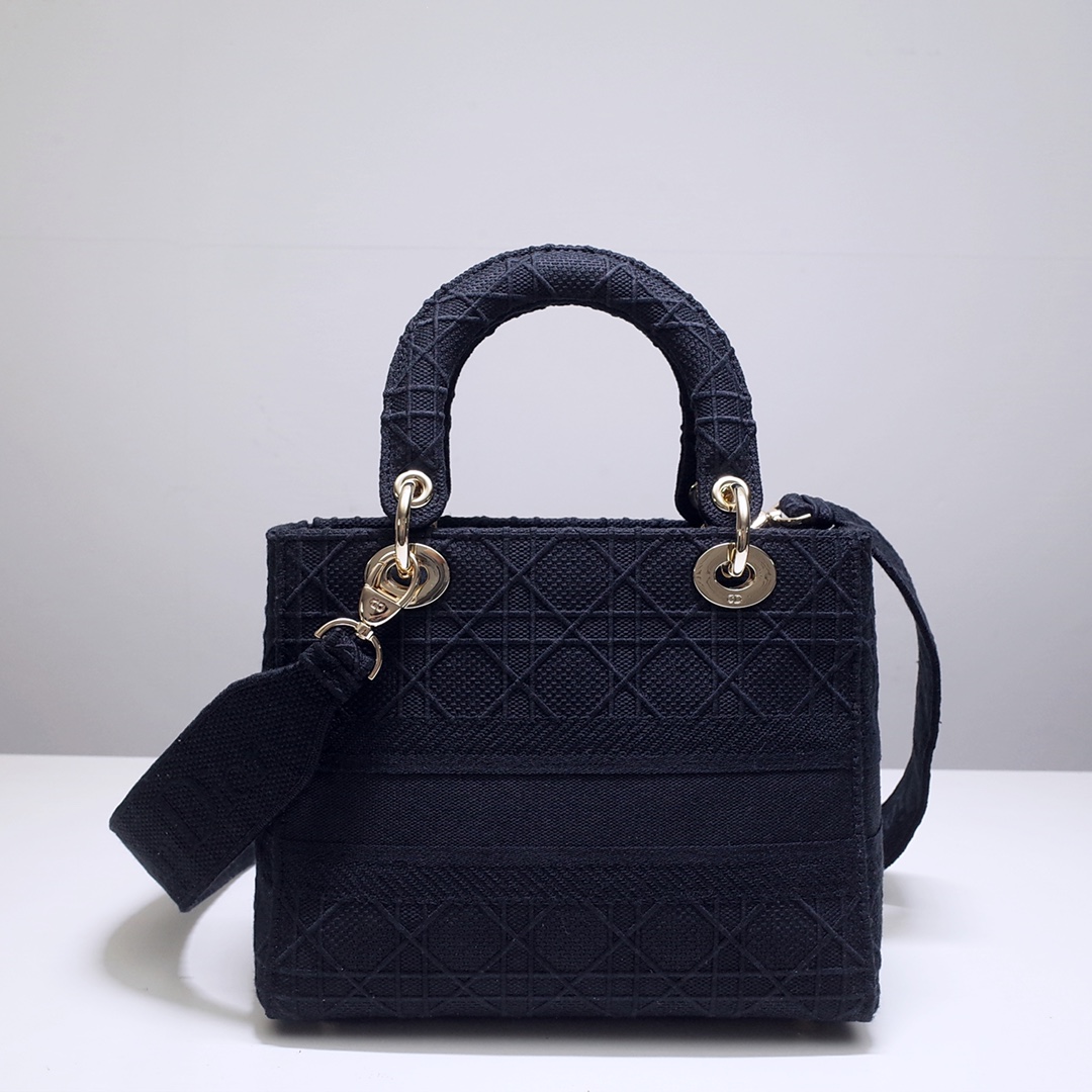 D10r medium lady d-lite bag black cannage m0565 24 x 20 x 11 cm