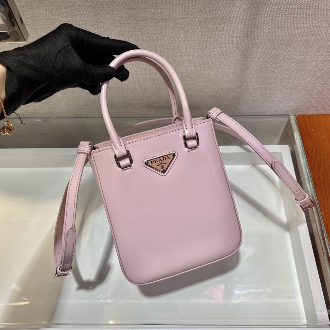 Pra*a small brushed leather tote alabaster pink 1ba331 15 x 17.5 x 5 cm