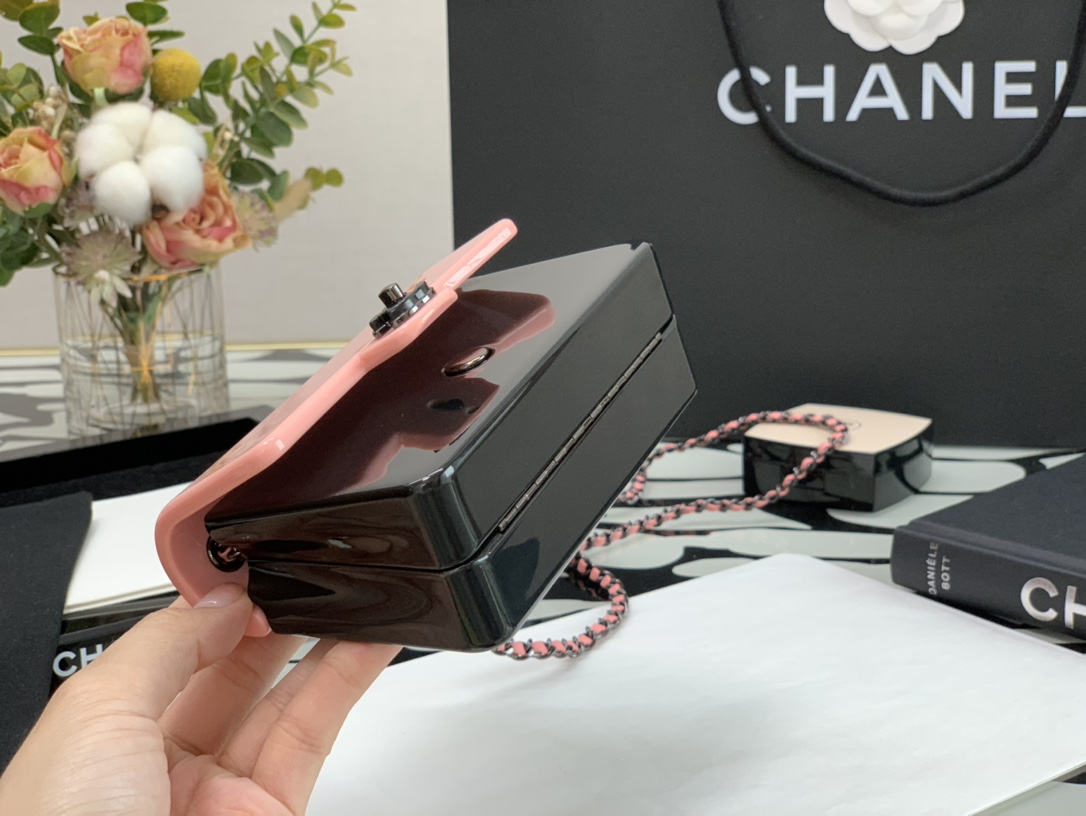 Ch**el plexi mini evening bag as2534 pink 8 × 12 × 5 cm