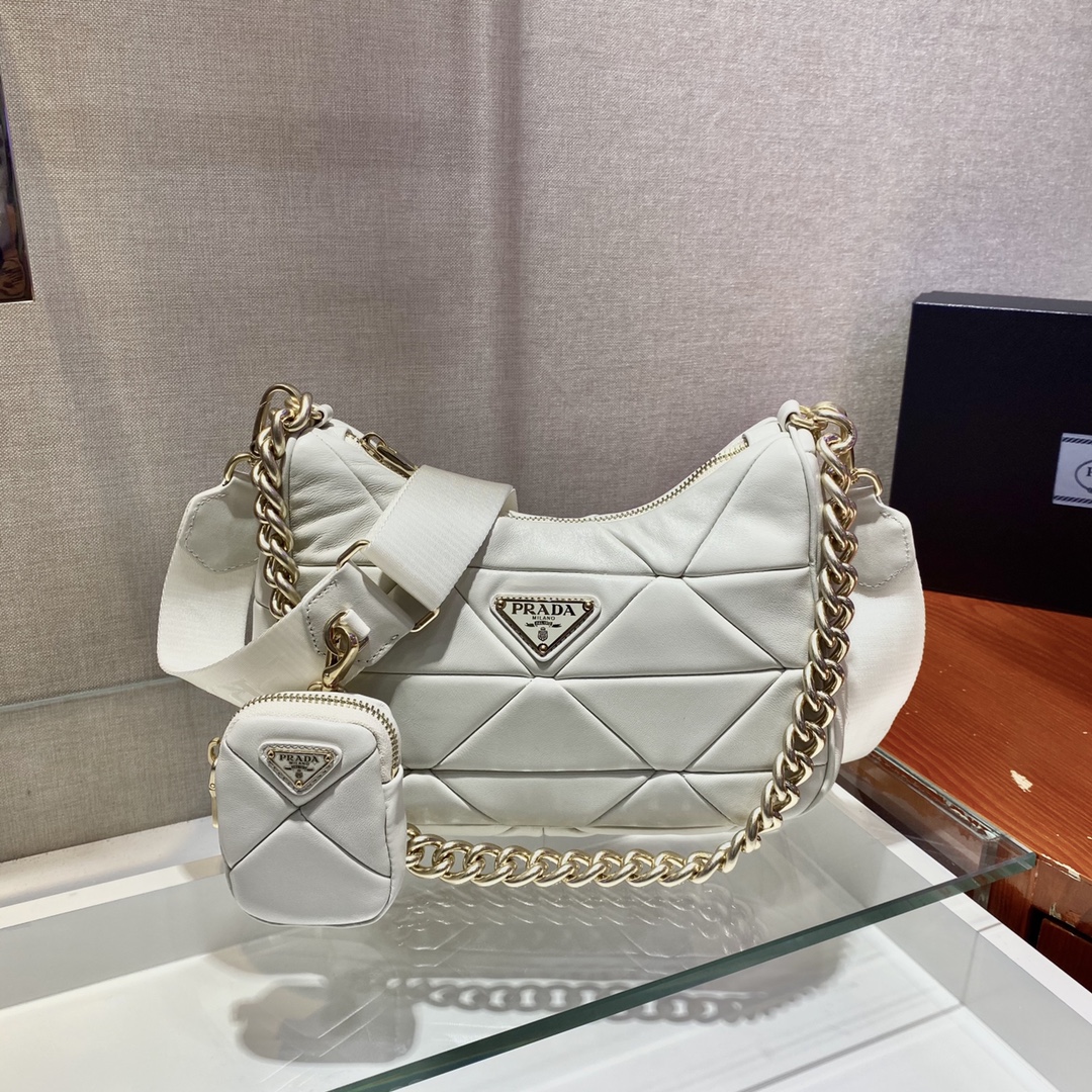Pra*a system nappa leather patchwork shoulder bag 1bc157 24 x 18.5 x 9 cm