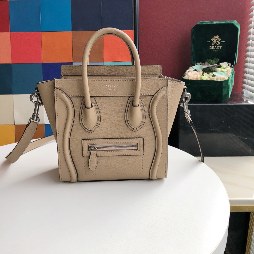 Ce1i*e nano luggage bag in drummed calfskin dune 189243dru 20 x 20 x 10 cm