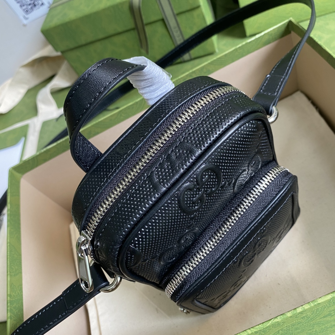 Gvc*1 gg embossed mini bag black leather 658553 11.5 × 17 × 4 cm