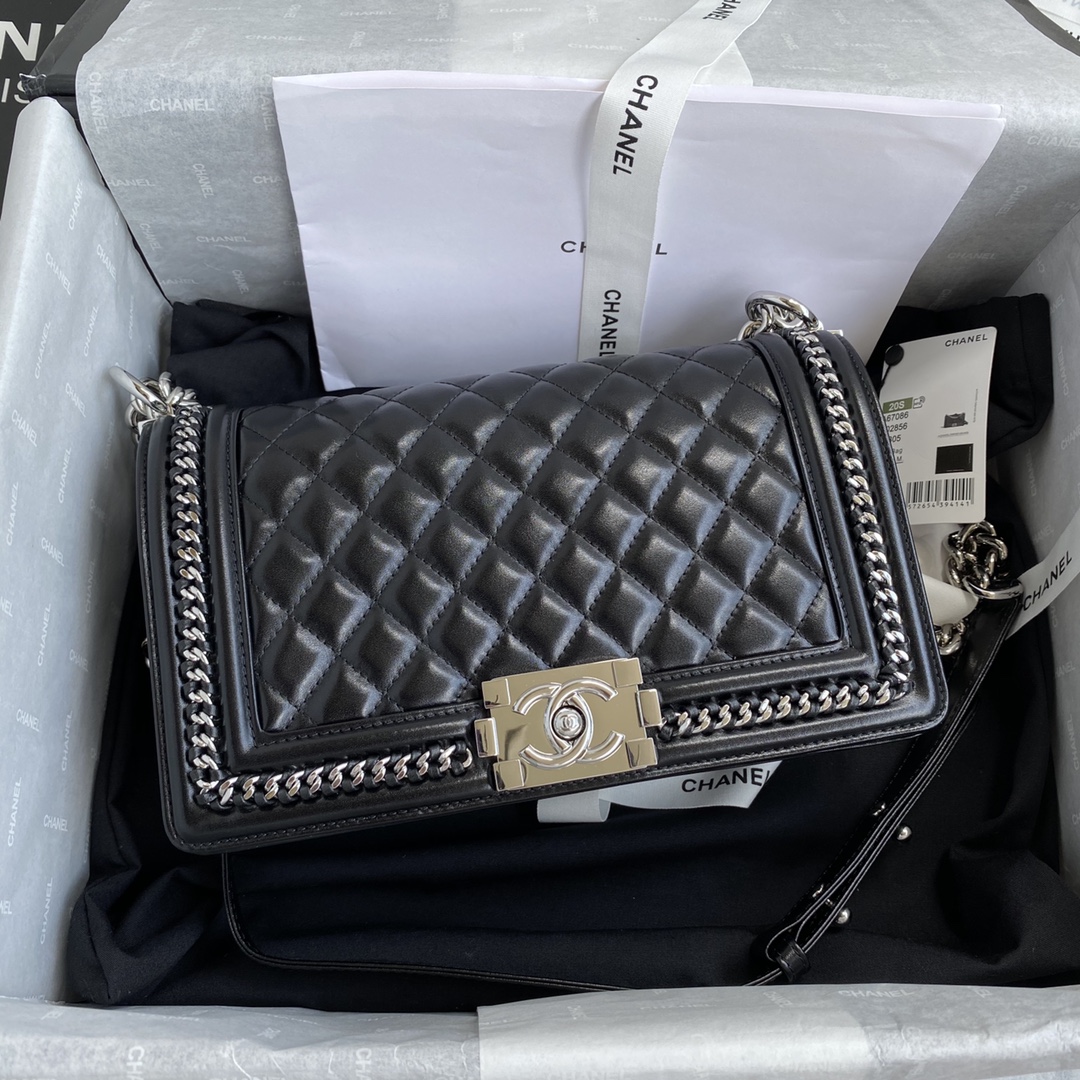 Ch**el small chevron boy bag silver a67085 12 x 20 x 8.5 cm